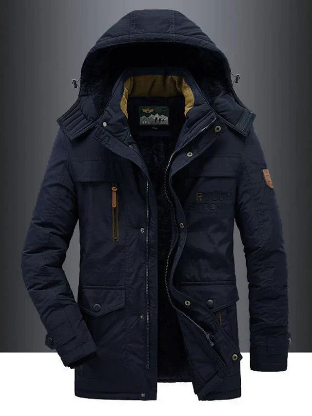 Parka militare caldo ed elegante uomo - Giacca invernale cappuccio e fodera in pelliccia