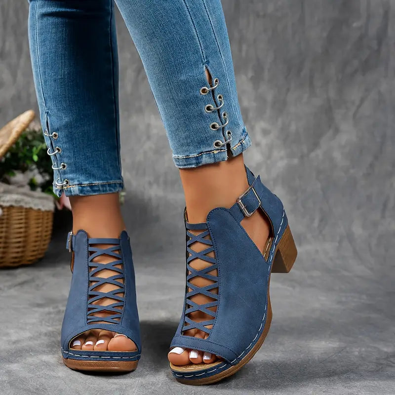 Sandali eleganti con punta aperta e fibbia da donna - Scarpe estive leggere, comode e di alta qualità