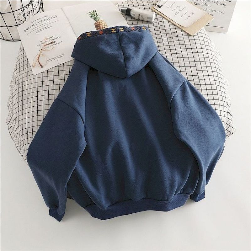 Felpa con cappuccio spessa, ricamata e oversize per donna