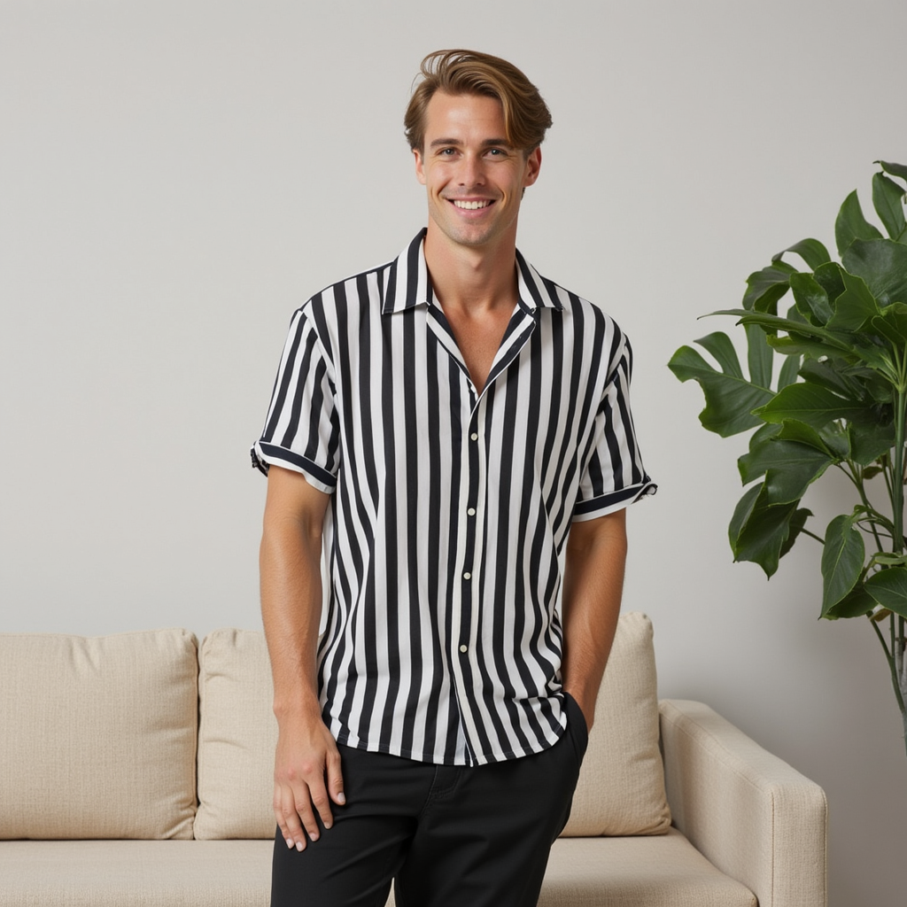 Camicia classica leggera a maniche corte a righe da uomo
