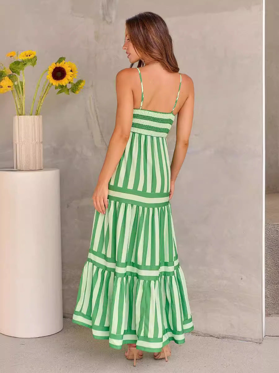 Elegante abito lungo estivo a righe - spalline sottili