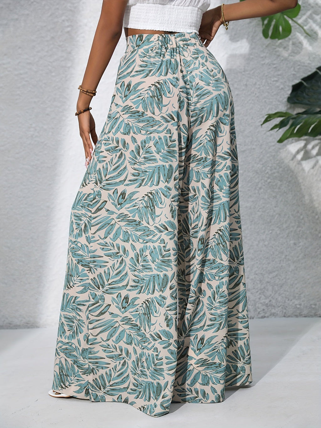 Pantaloni larghi da donna con stampa tropicale – stile boho estivo