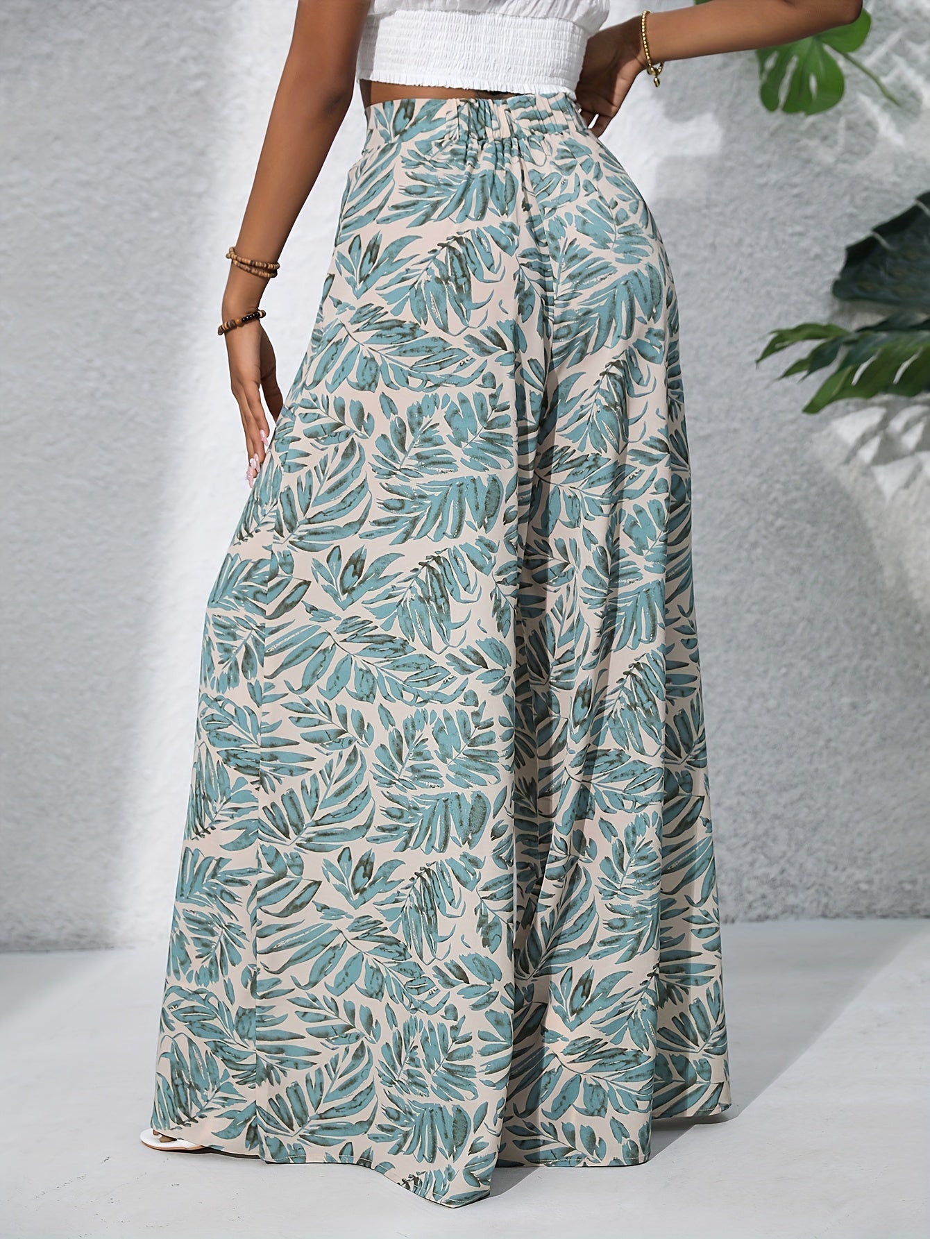 Pantaloni larghi da donna con stampa tropicale – stile boho estivo
