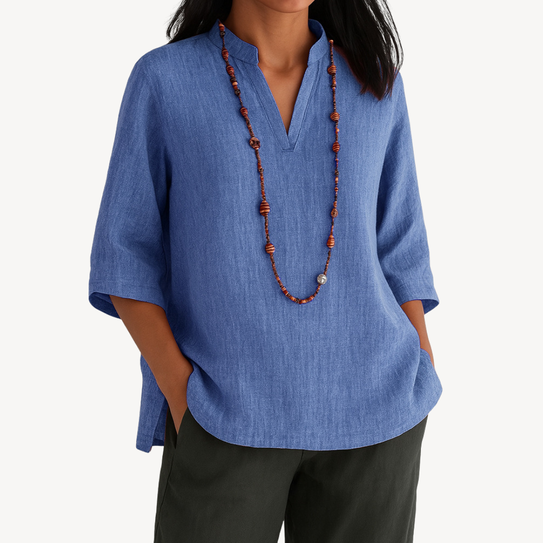 Blusa in lino da donna – camicetta estiva casual con scollo a V