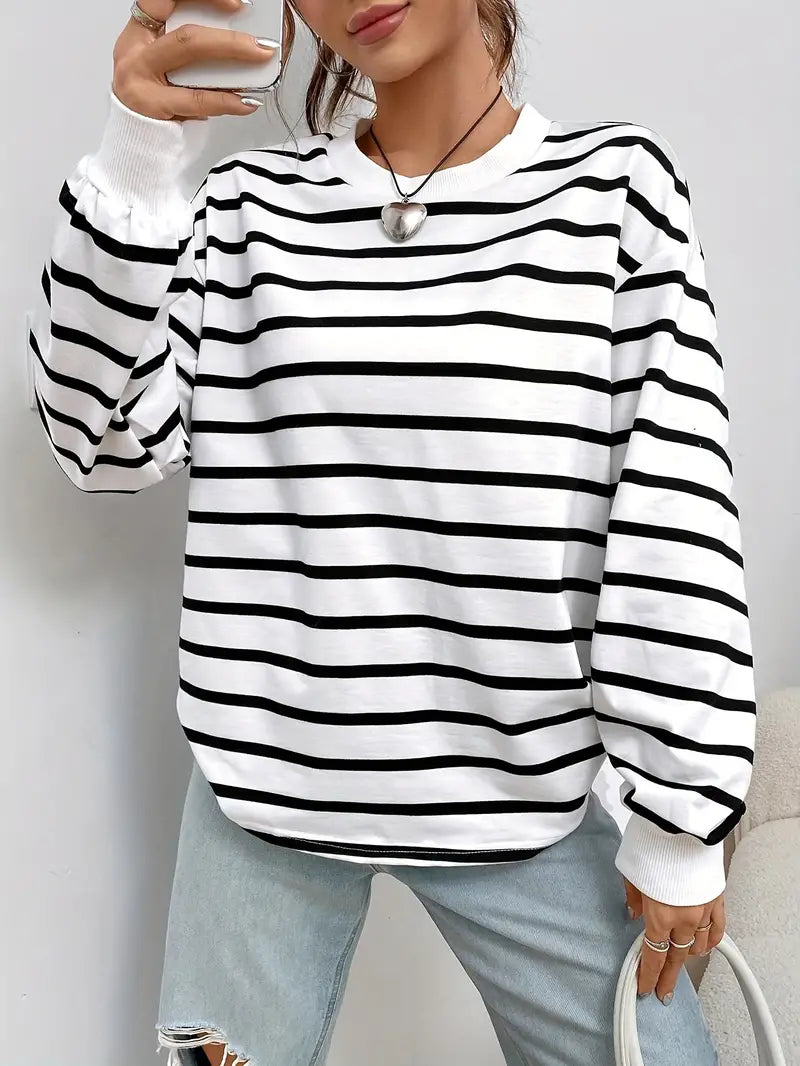 Felpa casual a righe da donna
