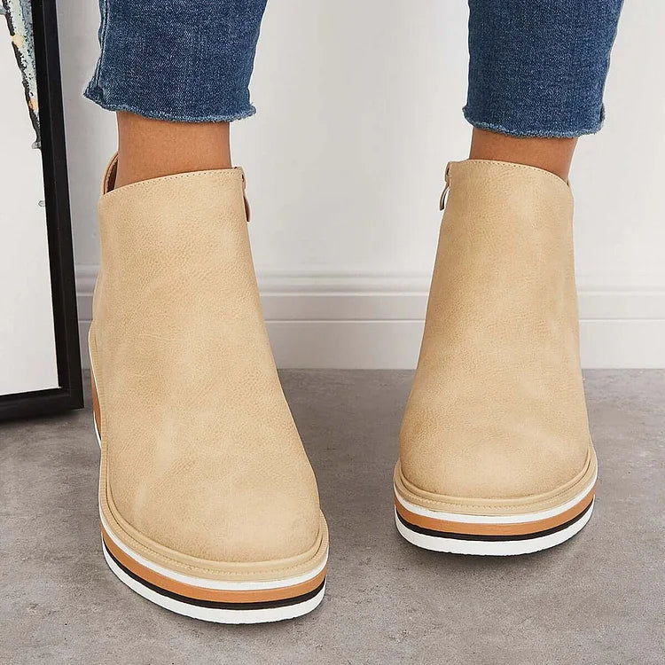 Stivaletti da donna in pelle con plateau e cerniera - Comfort e stile per tutti i giorni
