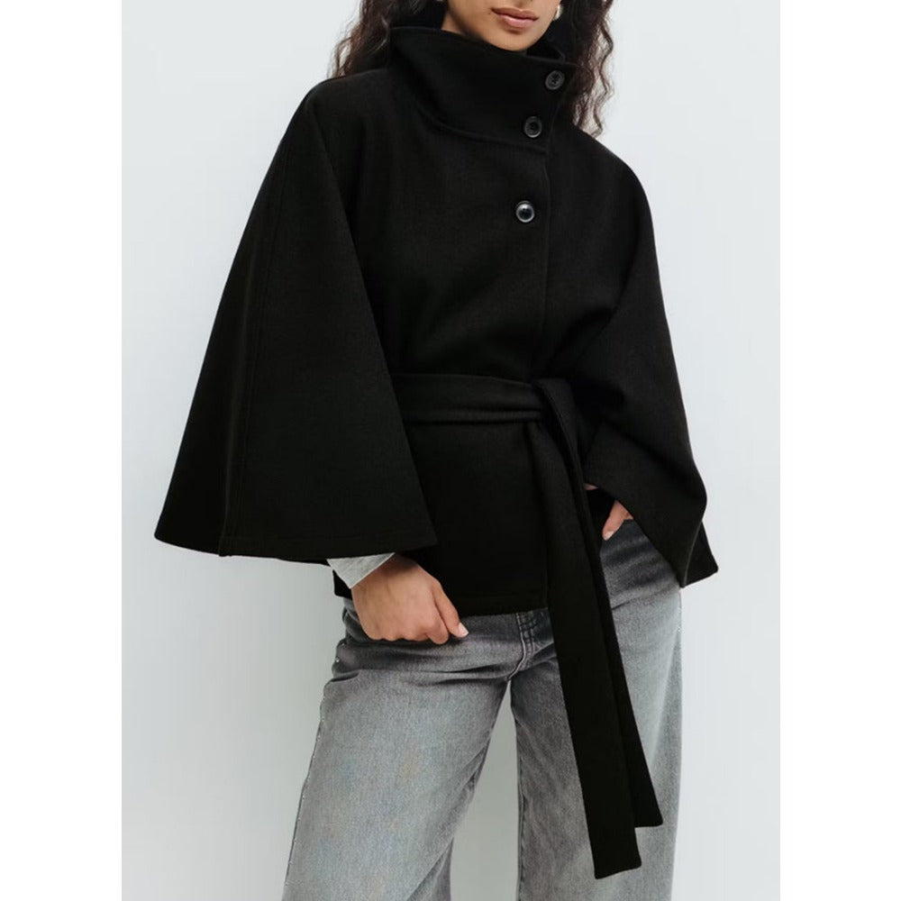 Cappotto a mantella con collo alto da donna - Cappotto invernale lussuoso elegante