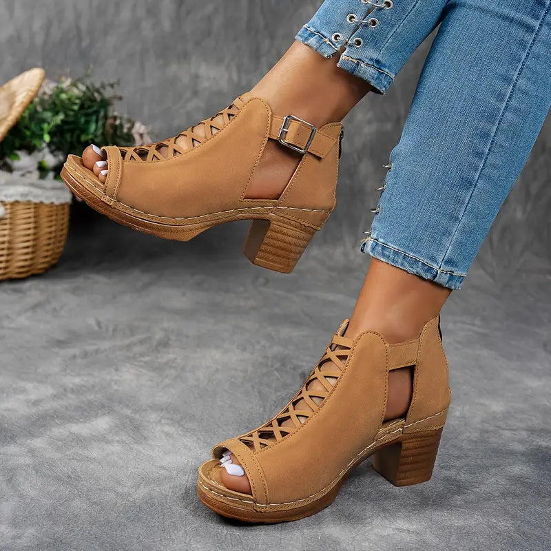 Sandali eleganti con punta aperta e fibbia da donna - Scarpe estive leggere, comode e di alta qualità