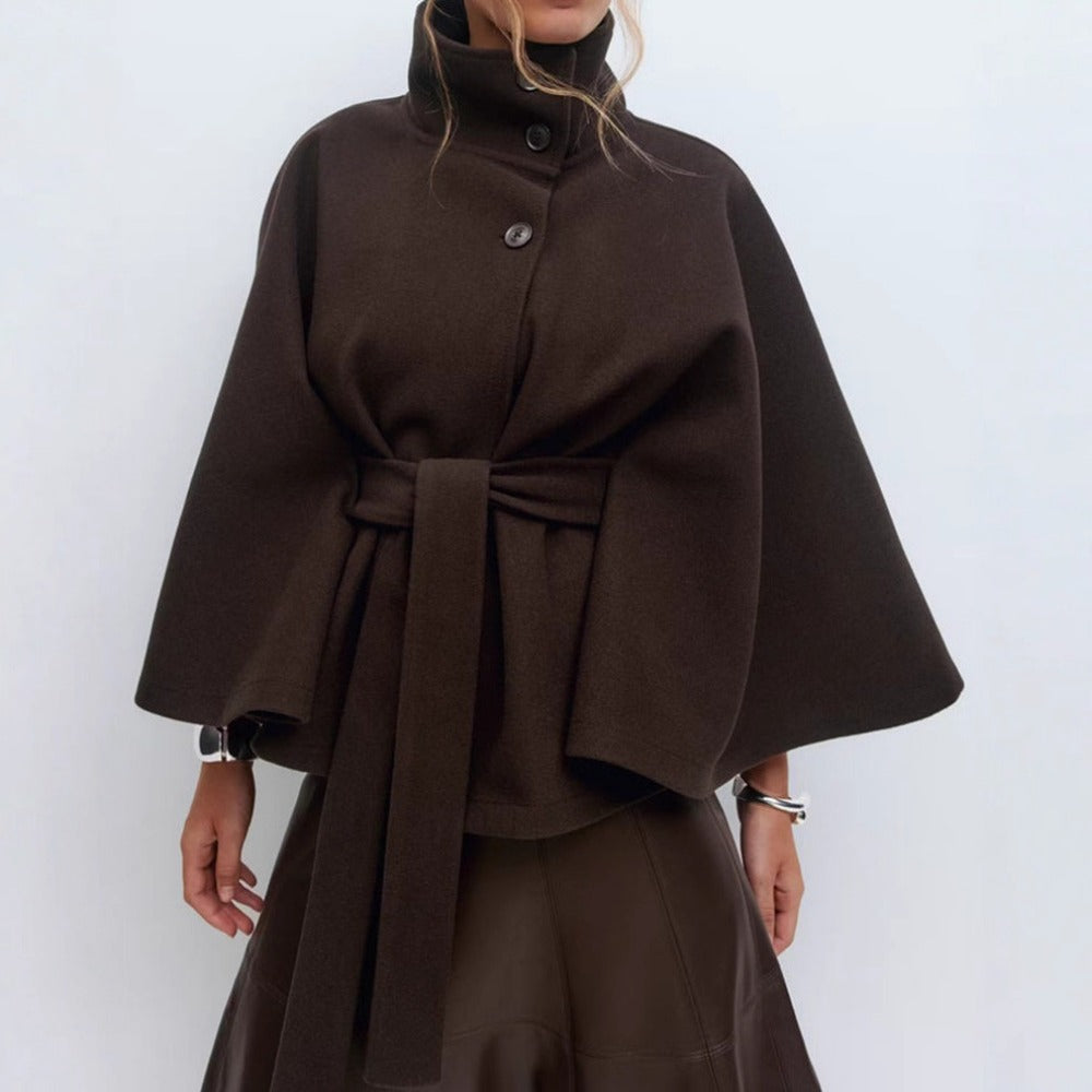Cappotto a mantella con collo alto da donna - Cappotto invernale lussuoso elegante