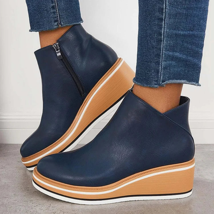Stivaletti da donna in pelle con plateau e cerniera - Comfort e stile per tutti i giorni