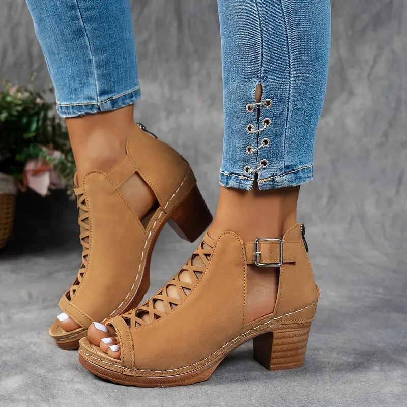 Sandali eleganti con punta aperta e fibbia da donna - Scarpe estive leggere, comode e di alta qualità