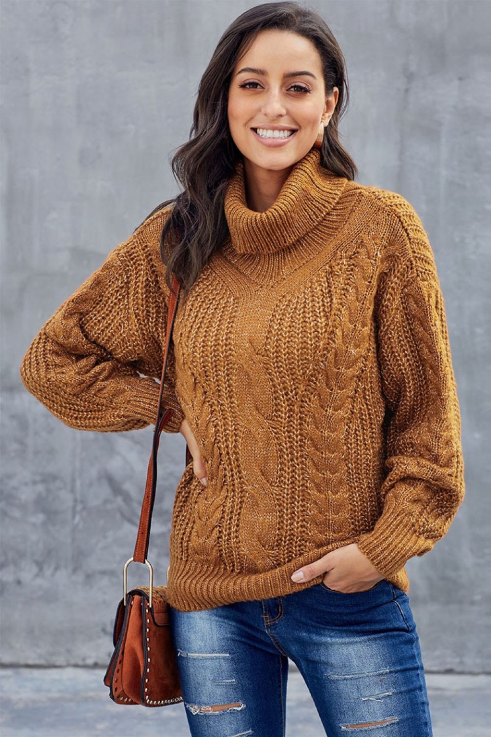 Maglione a trecce grosso da donna | Dolcevita