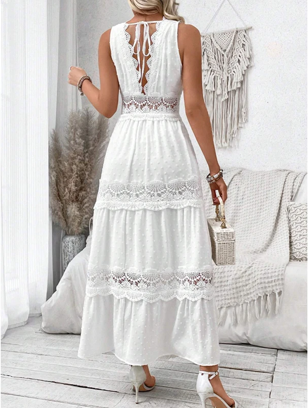 Abito lungo in pizzo bianco da donna - Leggero, elegante, lusinghiero, estivo