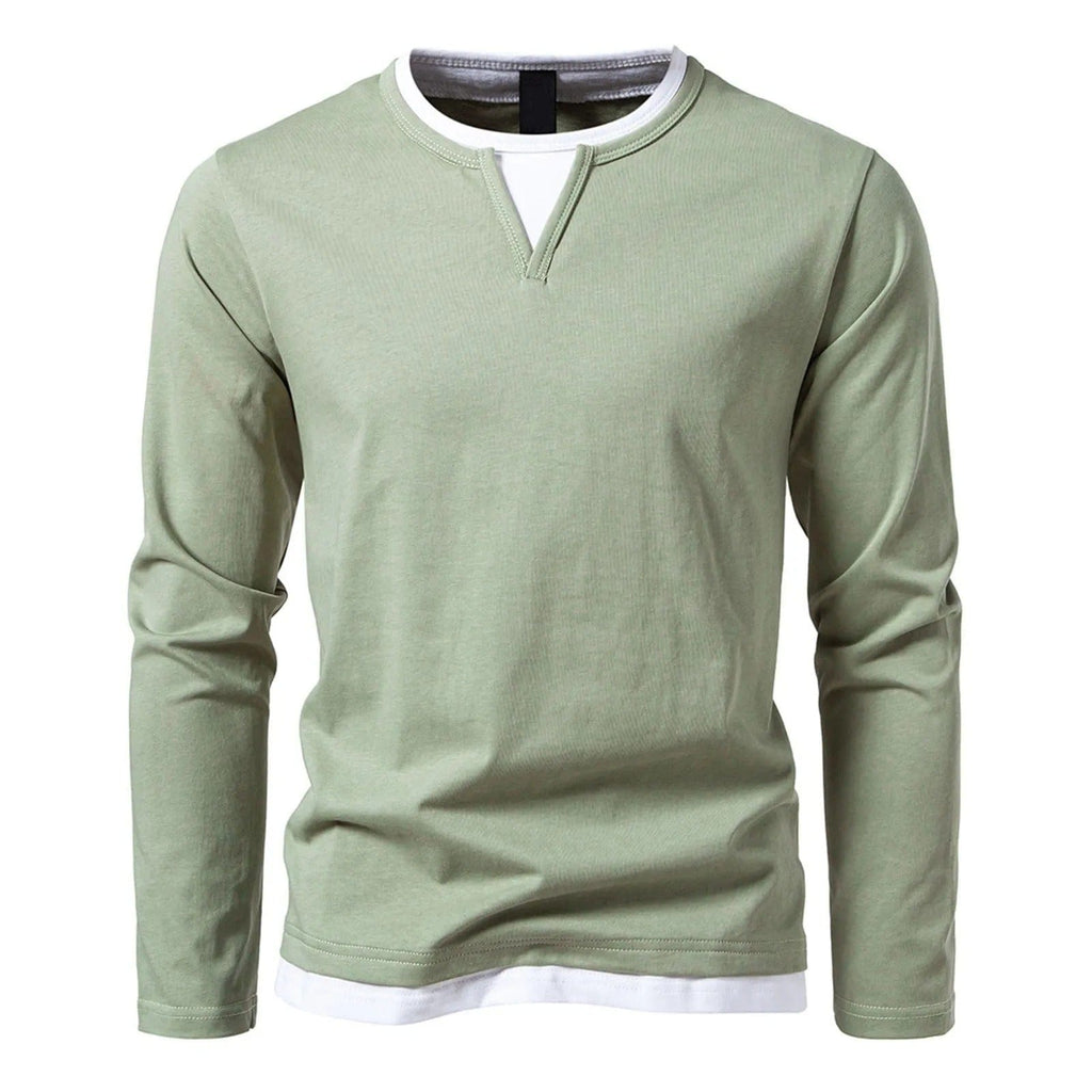 Polo da uomo a maniche lunghe con scollo rotondo ed effetto a strati - Essenziale casual ed elegante