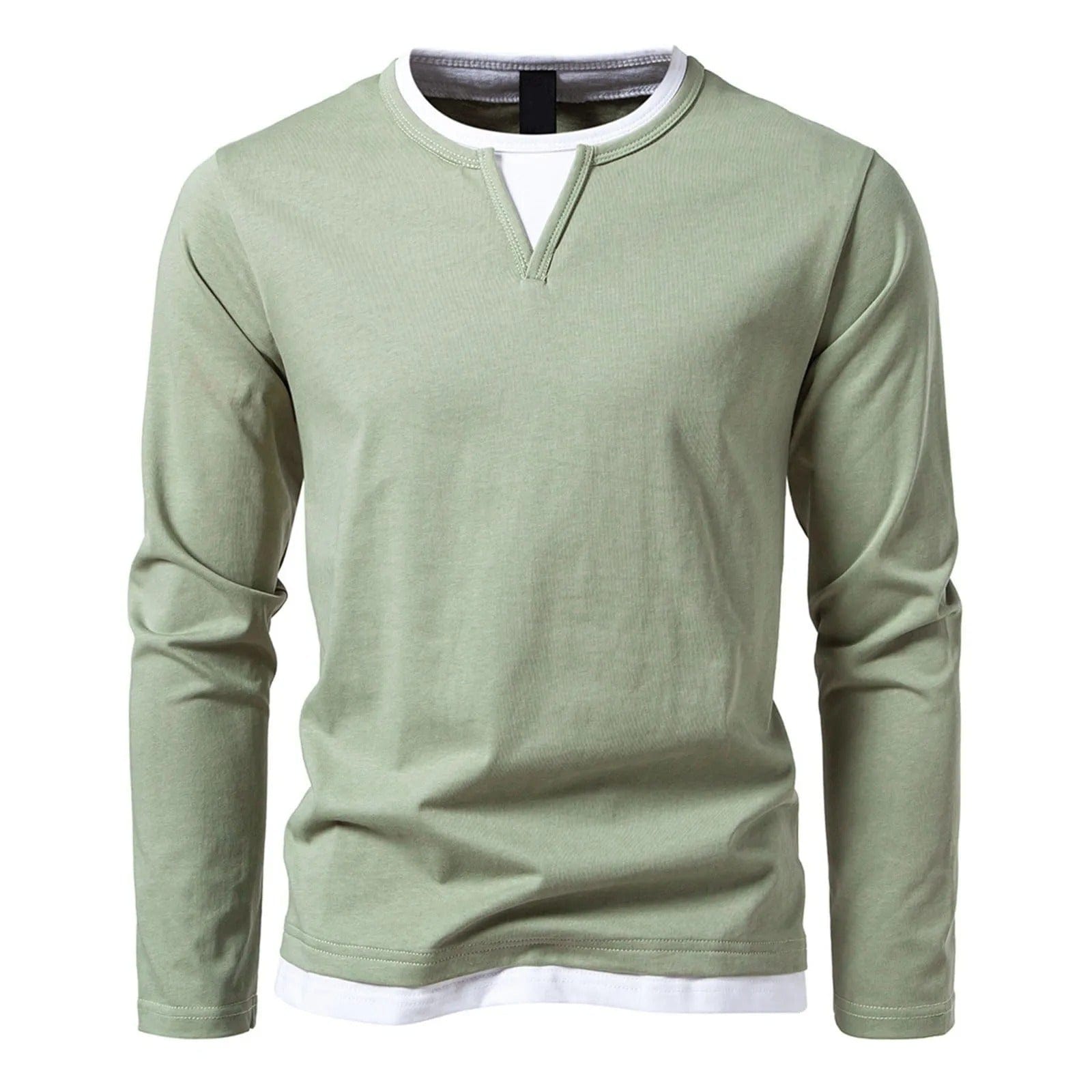 Polo da uomo a maniche lunghe con scollo rotondo ed effetto a strati - Essenziale casual ed elegante