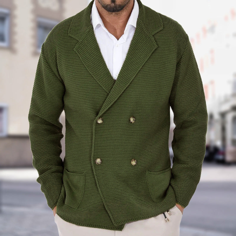 Cardigan da uomo con colletto rovesciato – Maglione aderente doppiopetto leggero in maglia