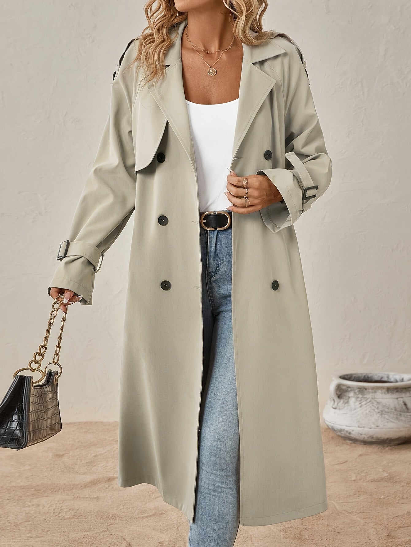 Trench lungo ed elegante in misto cotone da donna - perfetto per l'uso quotidiano