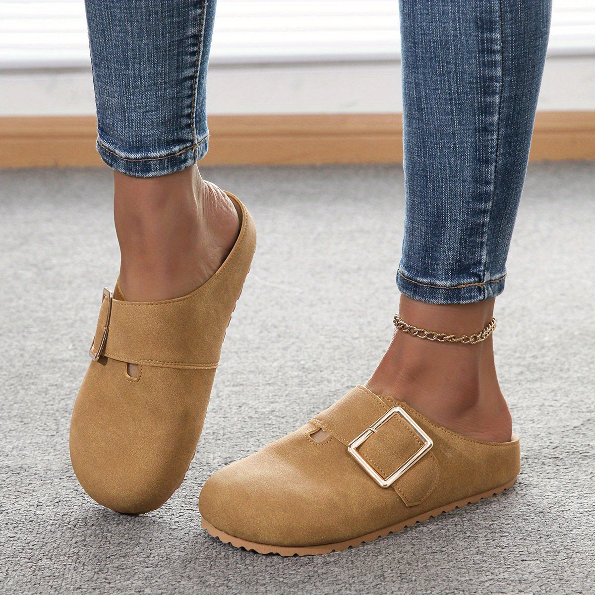 Mules slip-on da donna - Tomaia in tessuto confortevole con cinturino con fibbia in metallo, morbida soletta in PU e suola in PVC resistente - Scarpe casual per tutte le stagioni, facili da pulire, eleganti | Comfort garantito