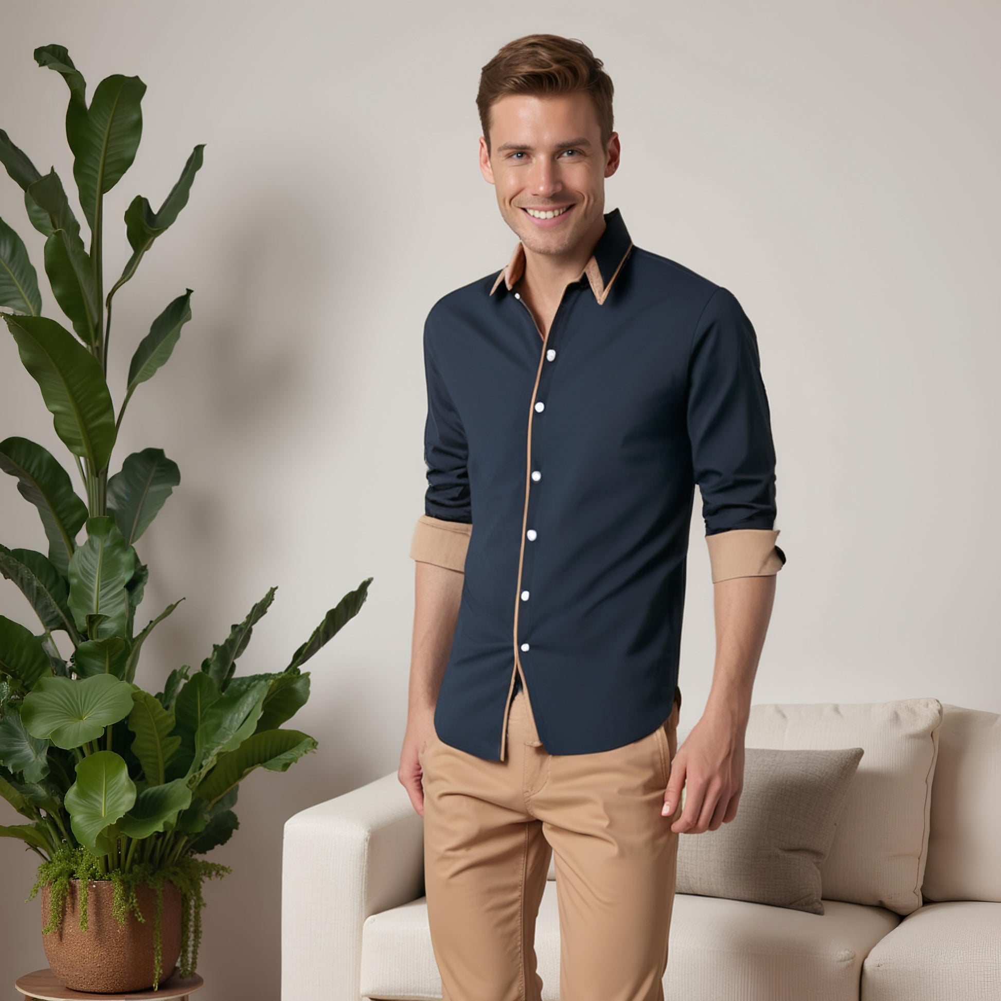 Camicia da uomo premium leggera e traspirante con bottoni