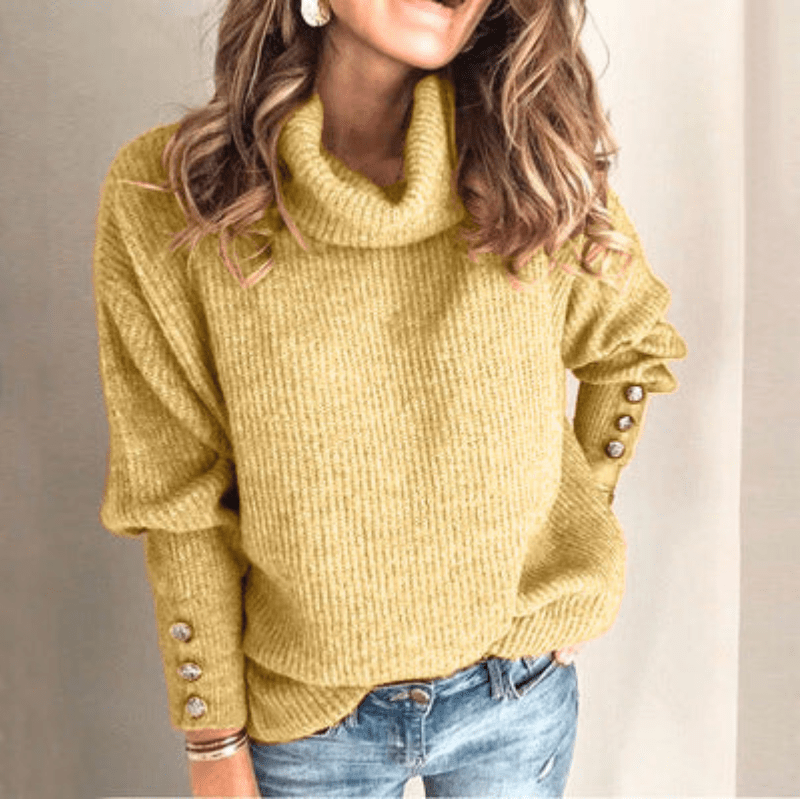 Maglione dolcevita con maniche a sbuffo da donna - Elegante e comodo in maglia fine