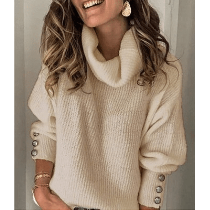 Maglione dolcevita con maniche a sbuffo da donna - Elegante e comodo in maglia fine