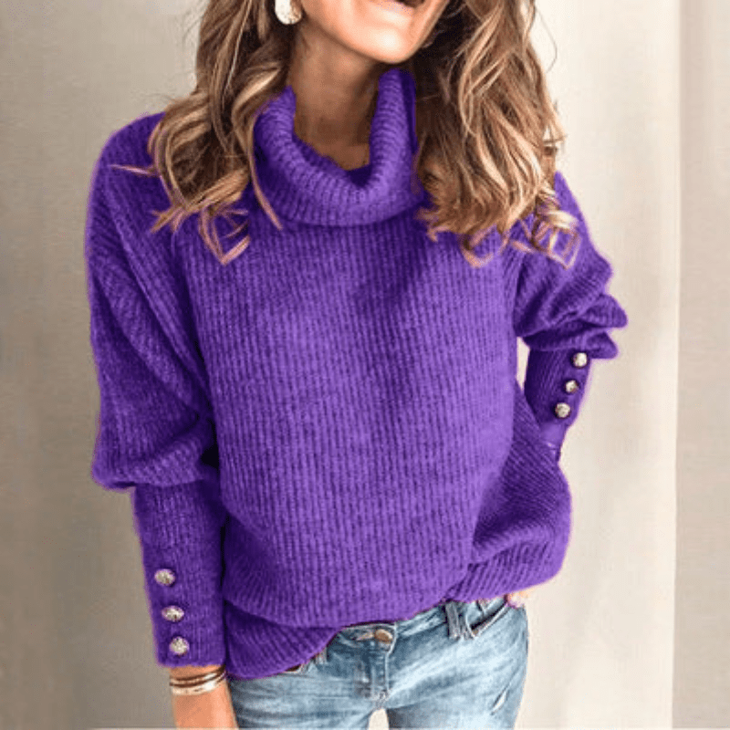Maglione dolcevita con maniche a sbuffo da donna - Elegante e comodo in maglia fine