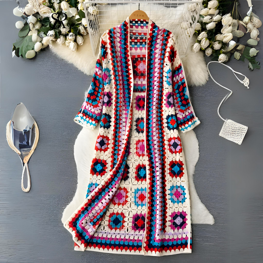Elegante cardigan lungo colorato per donna - Maglia aperta
