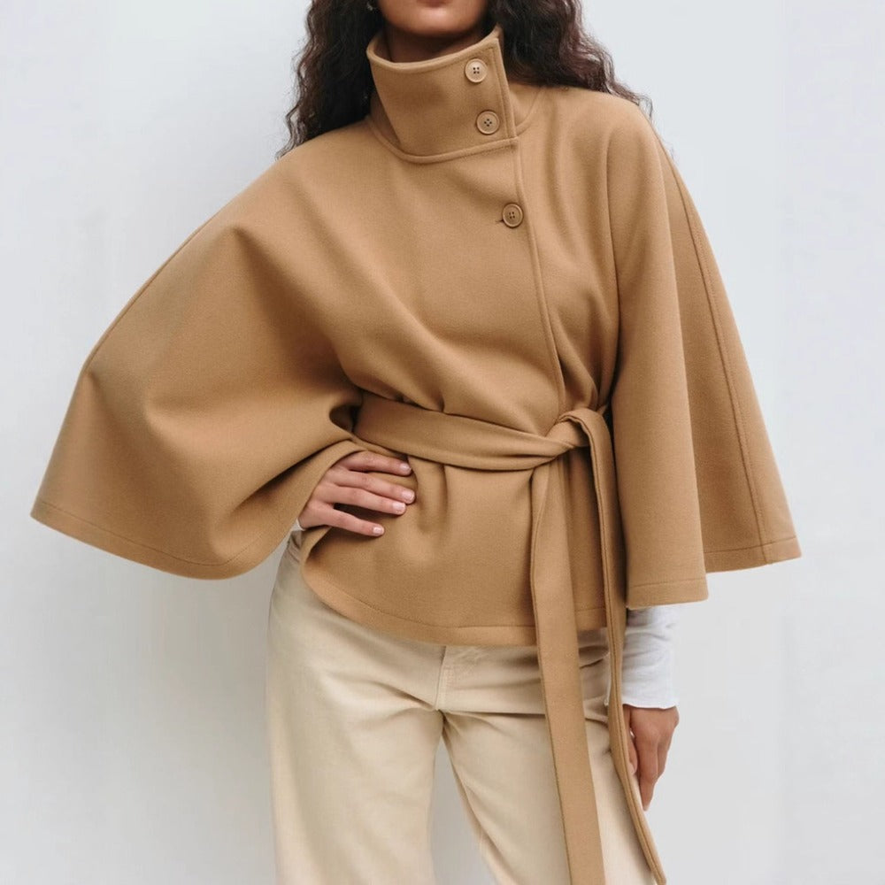 Cappotto a mantella con collo alto da donna - Cappotto invernale lussuoso elegante