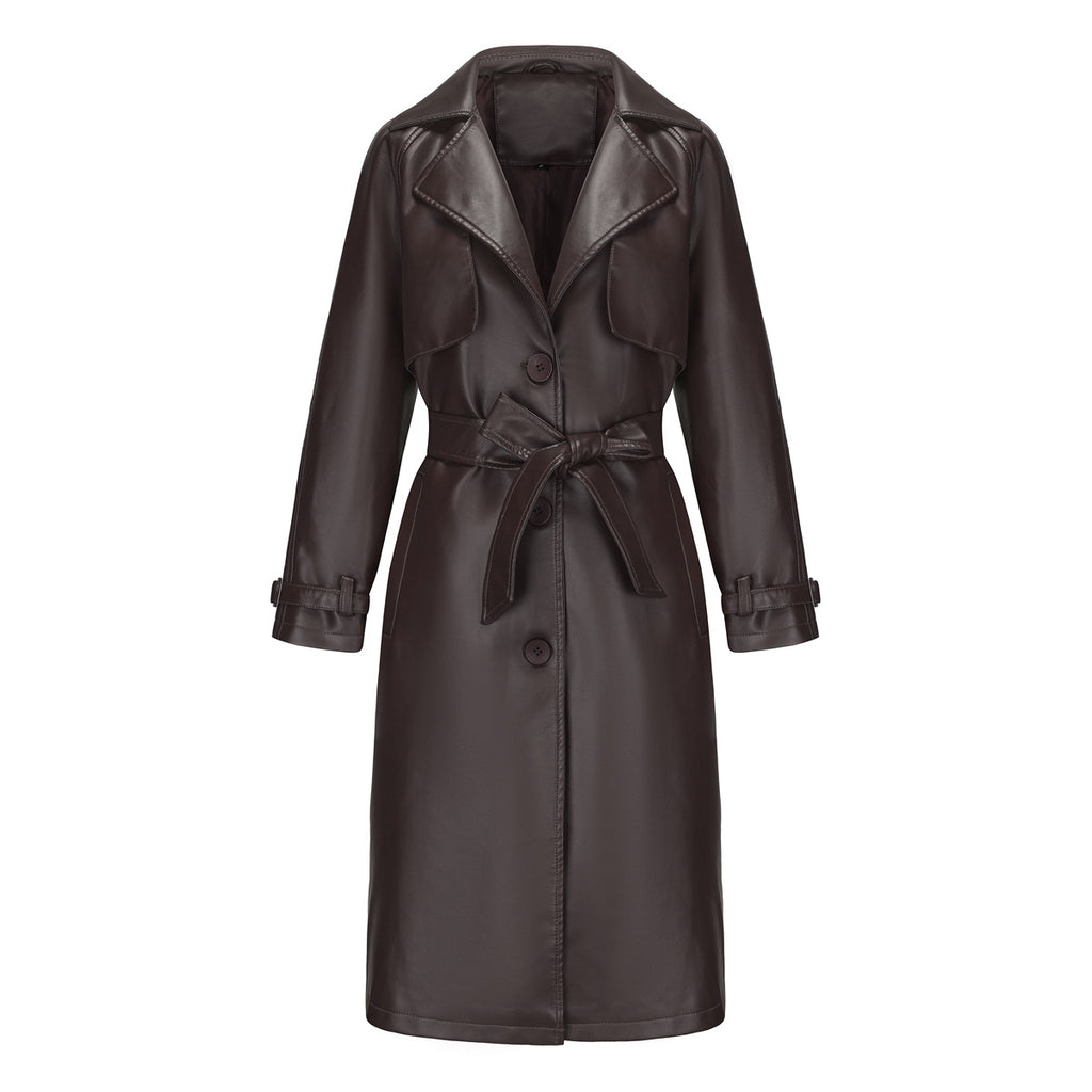 Trench lungo elegante da donna di alta qualità – Cappotto con revers larghi e cintura