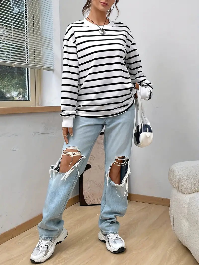 Felpa casual a righe da donna