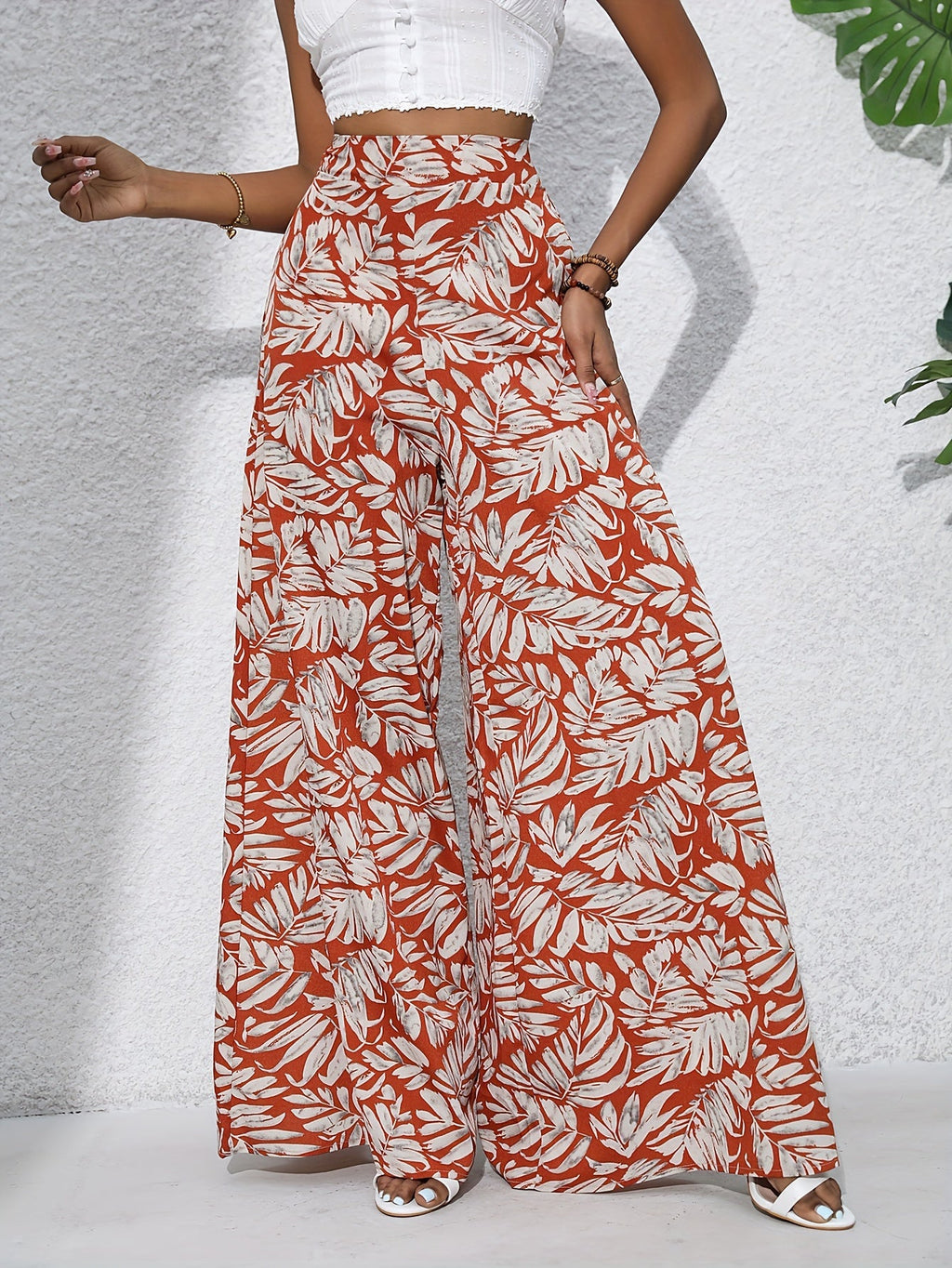 Pantaloni larghi da donna con stampa tropicale – stile boho estivo