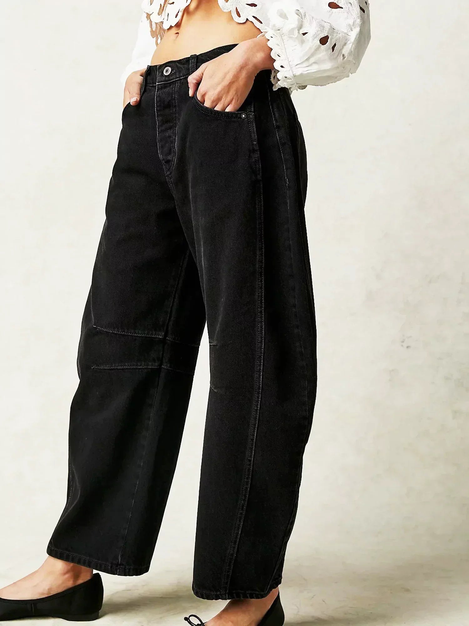 Jeans a vita alta alla moda da donna - Pantaloni in denim unici con gamba larga