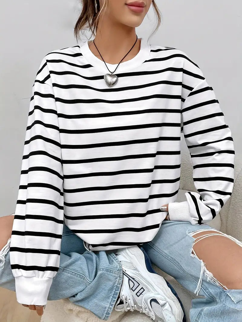 Felpa casual a righe da donna