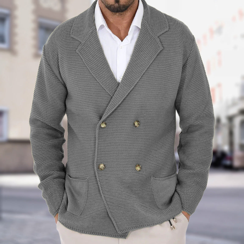 Cardigan da uomo con colletto rovesciato – Maglione aderente doppiopetto leggero in maglia