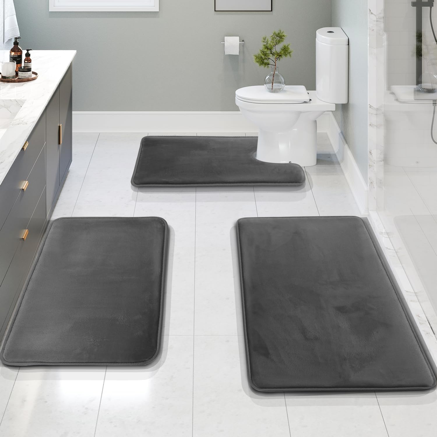 Tappetino da bagno in memory foam di velluto di lusso - Set da 3 pezzi