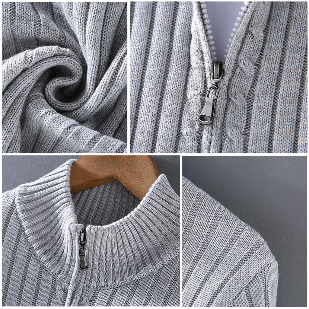 Cardigan da uomo in maglia a coste con cerniera – Pullover classico con cerniera
