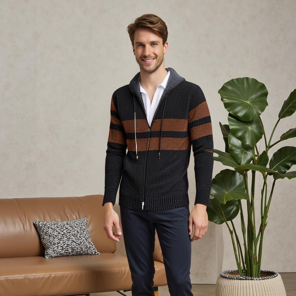 Giacca con cappuccio Vintage Premium da uomo a righe
