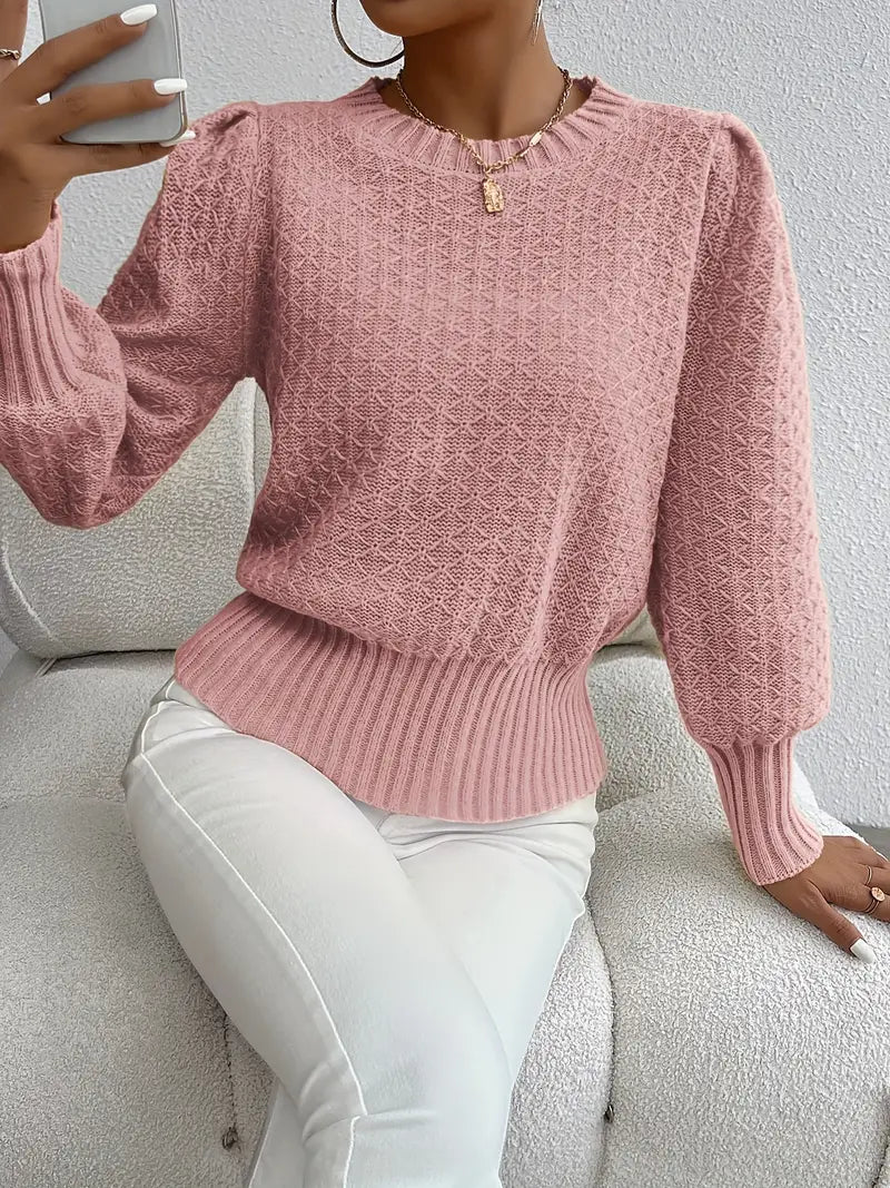Maglione lavorato a maglia - pullover elegante da donna con maniche a sbuffo