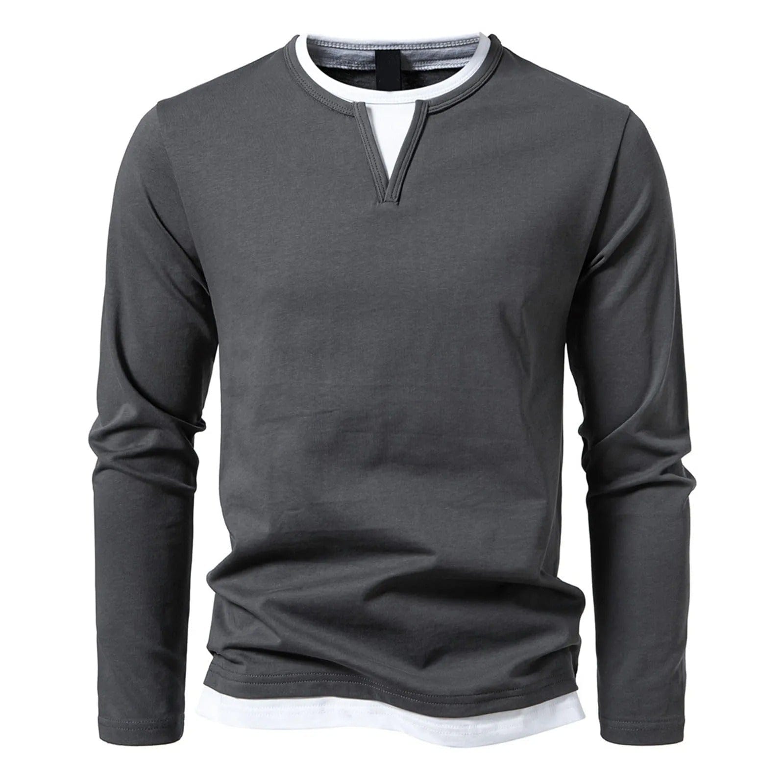 Polo da uomo a maniche lunghe con scollo rotondo ed effetto a strati - Essenziale casual ed elegante