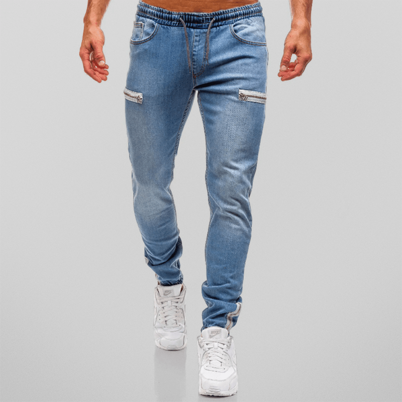 Pantaloni sartoriali da uomo in denim con coulisse ed elastico in vita