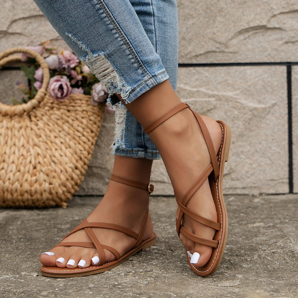 Sandali romani casual da donna con cinturini e cerniera sul retro