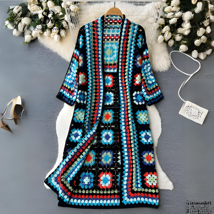 Elegante cardigan lungo colorato per donna - Maglia aperta