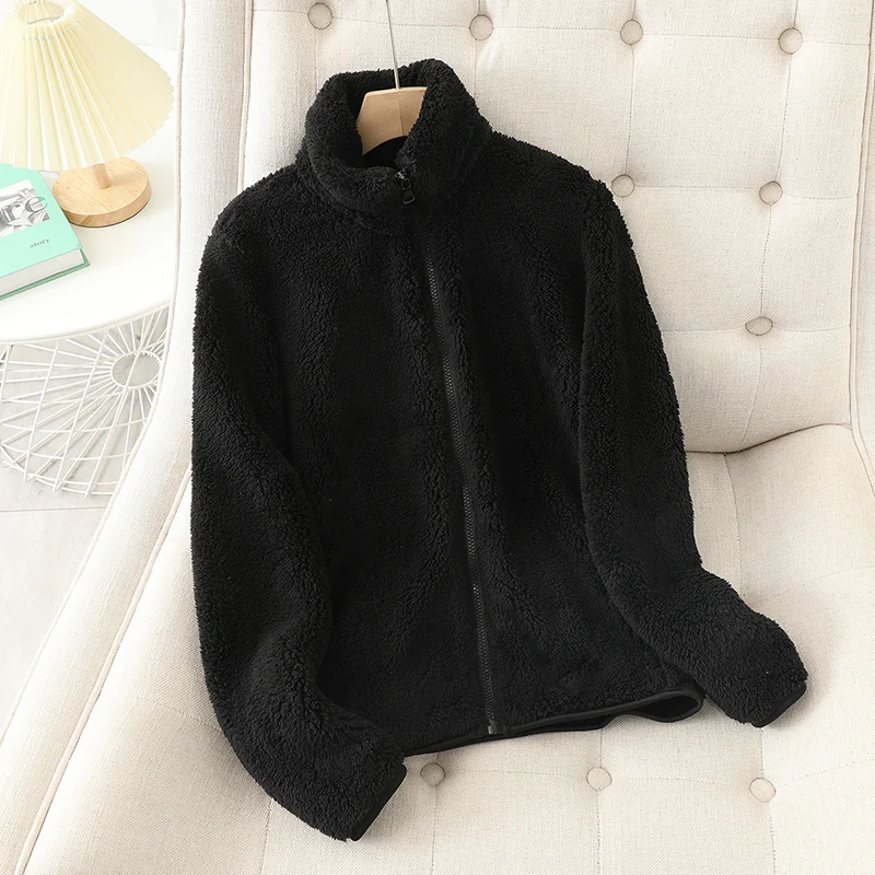 Cappotto corto Teddy da donna - Giacca morbida con collo alto e cerniera