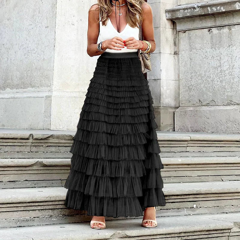 Gonna lunga in tulle con elastico in vita