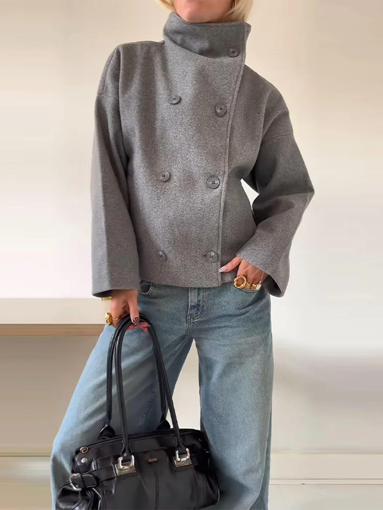 Elegante cappotto da donna in misto lana con bottoni – Capo invernale con collo alto