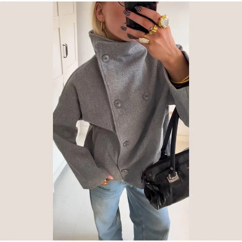 Elegante cappotto da donna in misto lana con bottoni – Capo invernale con collo alto