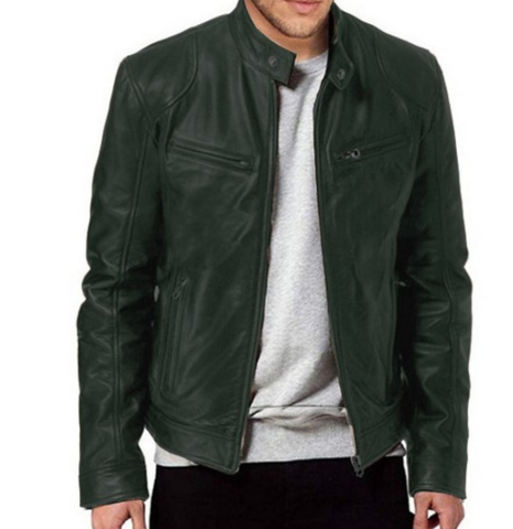 Giacca in pelle classica da uomo – Giacca da motociclista slim fit di alta qualità con chiusura a cerniera
