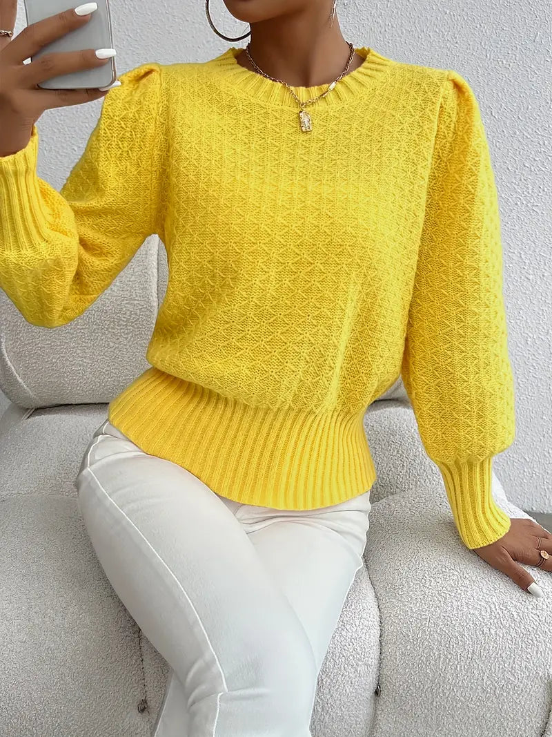 Maglione lavorato a maglia - pullover elegante da donna con maniche a sbuffo