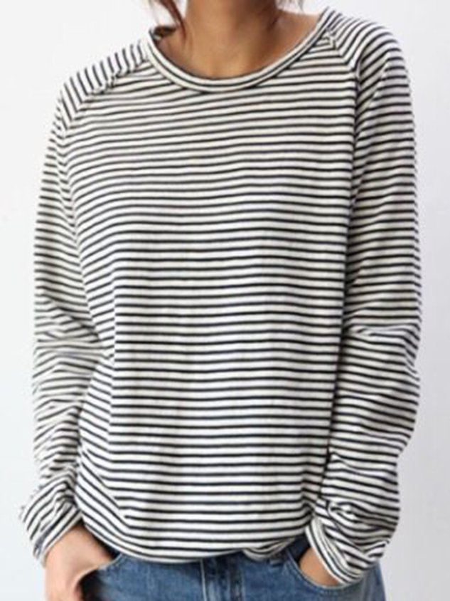T-shirt a maniche lunghe a righe da donna - Top casual e comodo per tutti i giorni