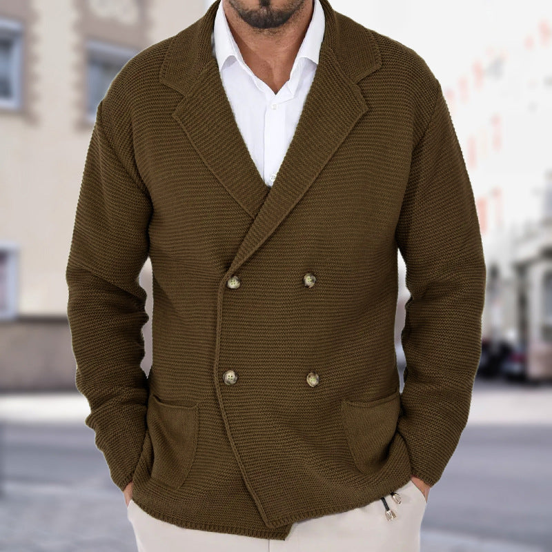 Cardigan da uomo con colletto rovesciato – Maglione aderente doppiopetto leggero in maglia